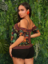 SXY Open Shoulder Printed A-Line Casual Top With Vacation Vibes